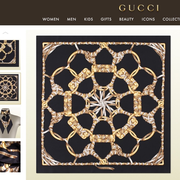 Gucci Unisex Scarf Iconic Print Black Silk Wrap - Picture 2 of 16
